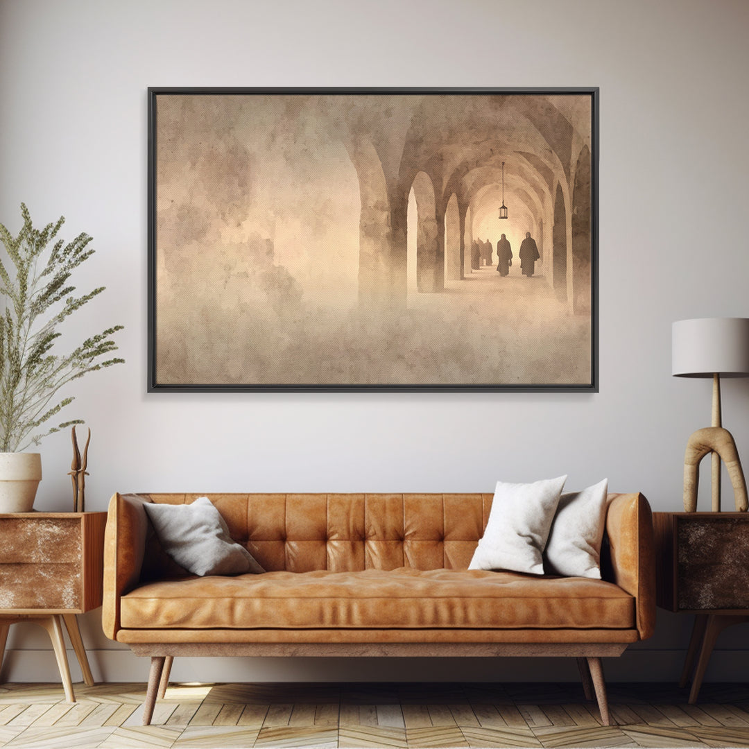Monastery Path | Framed Canvas Print | Christmas Art | Christian Art Canvas | Christian Wall Art | Christian Painting | Christian Decor