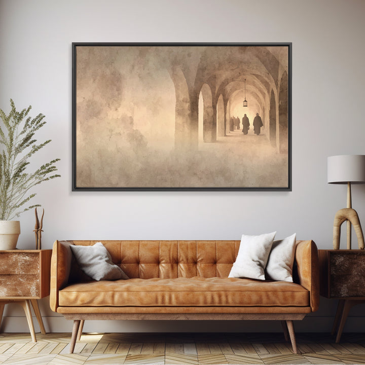 Monastery Path | Framed Canvas Print | Christmas Art | Christian Art Canvas | Christian Wall Art | Christian Painting | Christian Decor
