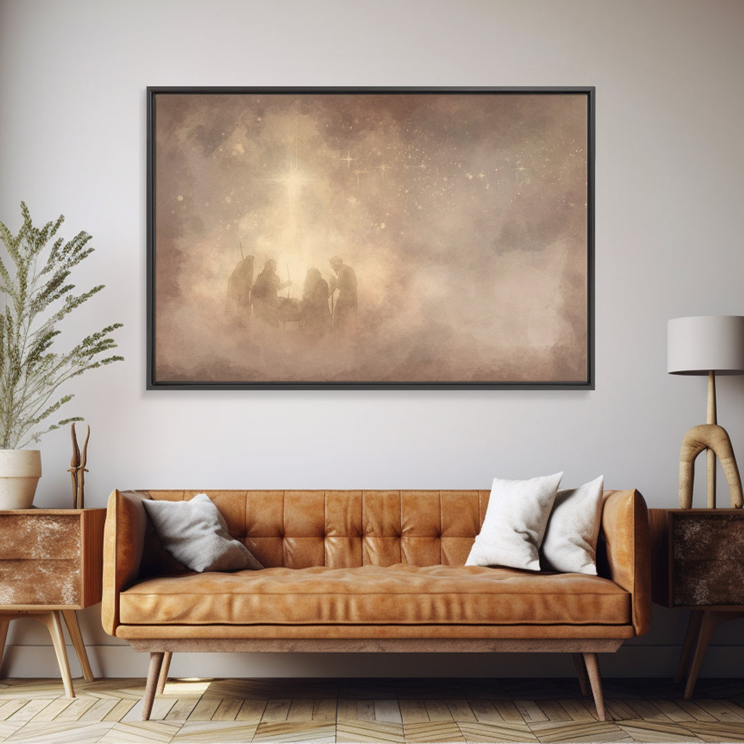Nativity Dawn – Framed Canvas Print – Christian Wall Art – Christian Art Canvas – Christmas Art – Jesus Painting – Christian Christmas Art