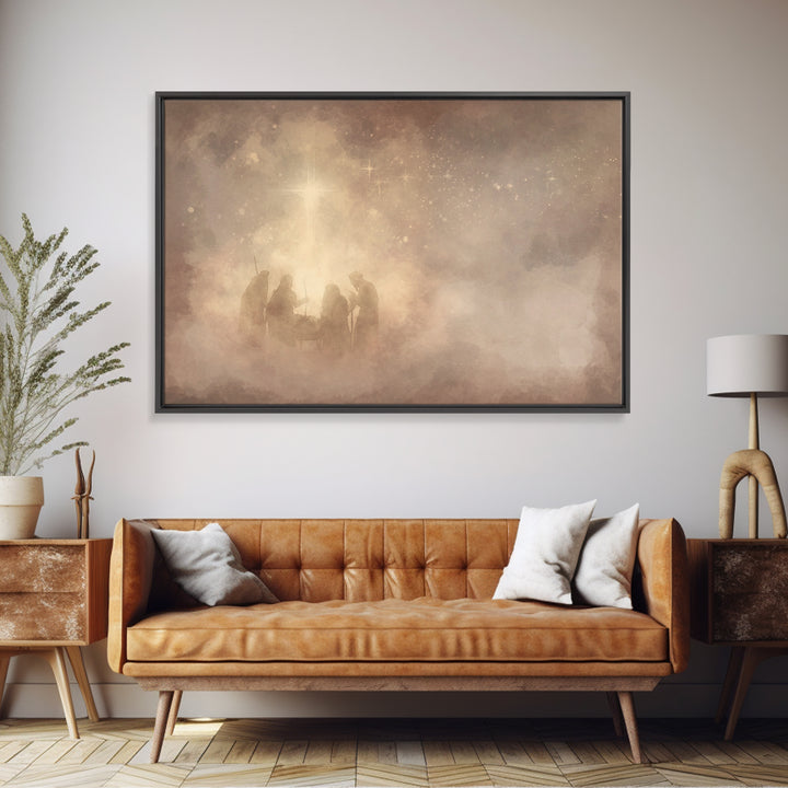 Nativity Dawn – Framed Canvas Print – Christian Wall Art – Christian Art Canvas – Christmas Art – Jesus Painting – Christian Christmas Art