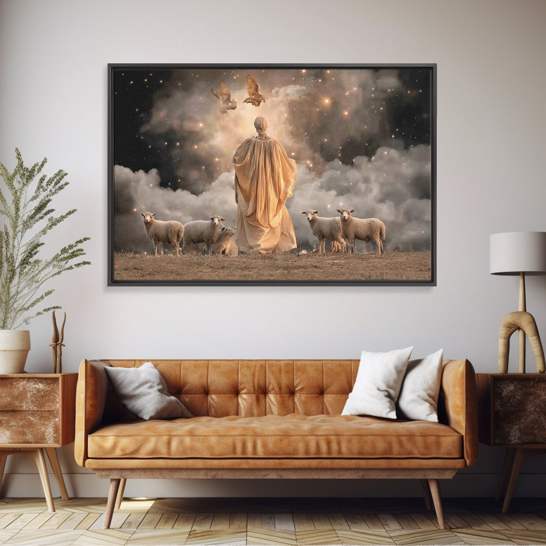 Shepherd’s Light – Framed Canvas Print – Christian Art Canvas – Christian Wall Art – Jesus Painting – Christmas Art – Christian Christmas D