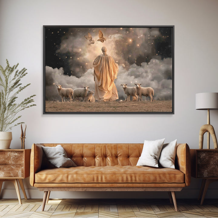 Shepherd’s Light – Framed Canvas Print – Christian Art Canvas – Christian Wall Art – Jesus Painting – Christmas Art – Christian Christmas D