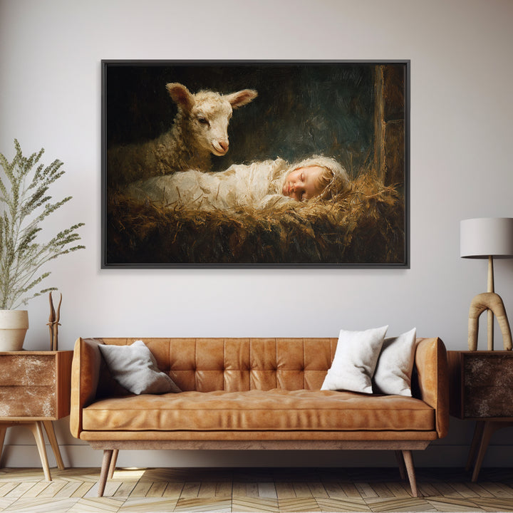 Pure Manger Calm | Framed Canvas Print | Christian Art Canvas | Christmas Wall Art | Christian Christmas Art | Jesus Painting | Christian G