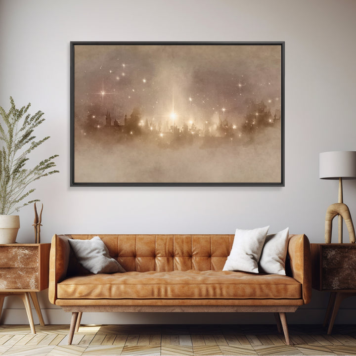 City Of Light – Framed Canvas Print – Christmas Art Prints – Christian Christmas Art – Christian Art Canvas – White Christmas Art – Christi
