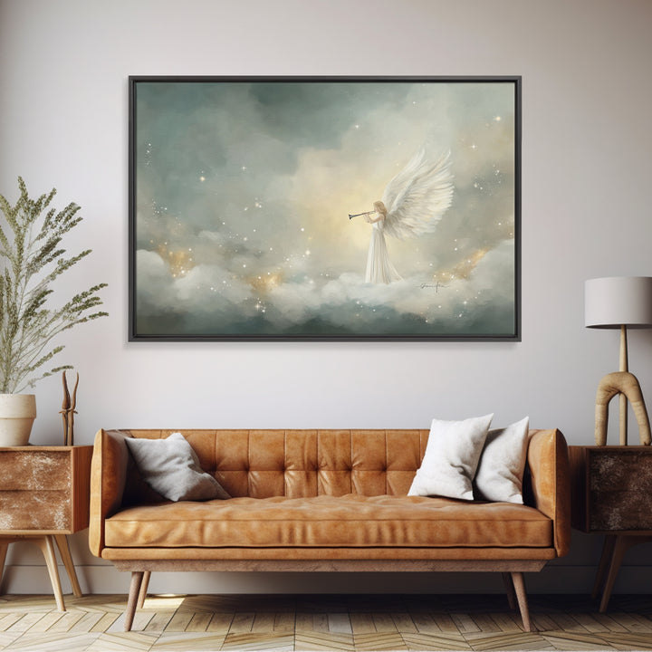 Heavenly Announcer – Framed Canvas Print – Christian Wall Art – Christian Art Canvas – Christmas Art – Christian Christmas Art – Christian