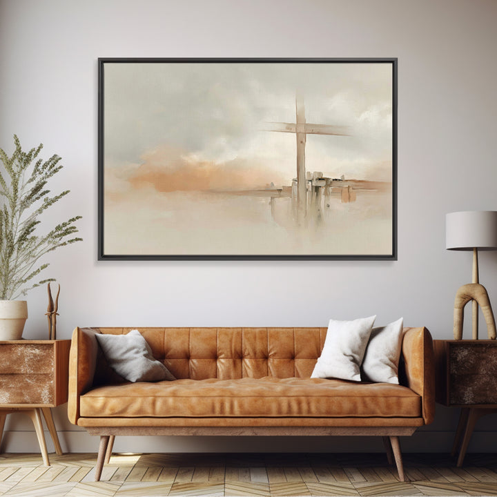Quiet Hill Cross | Framed Canvas Print | Christian Wall Art | Christian Art Canvas | Minimalist Christian Art | Christian Decor