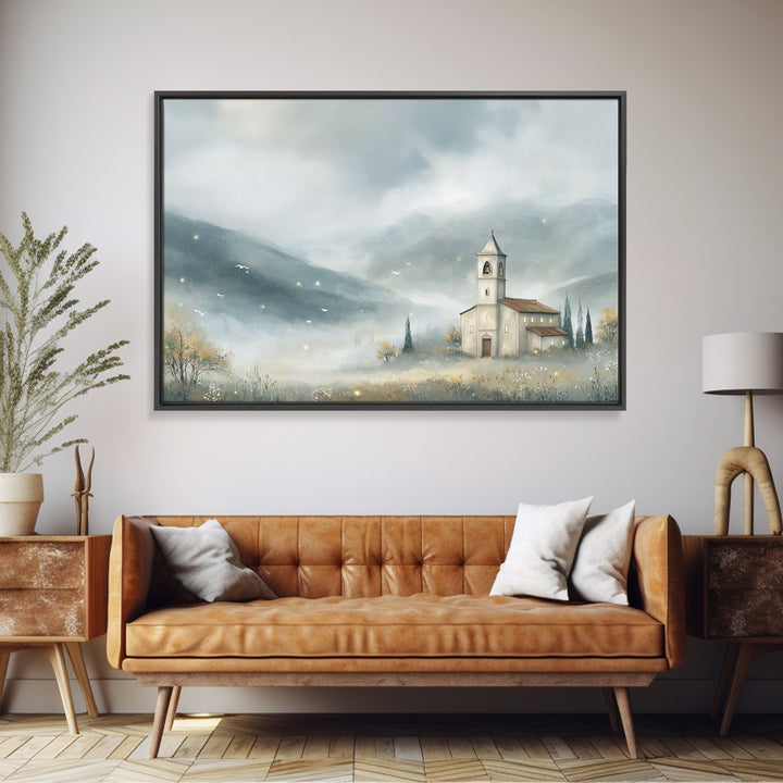 Chapel In The Mist | Framed Canvas Print | Christian Wall Art | Christian Art Canvas | Christian Art Print | Christian Gift