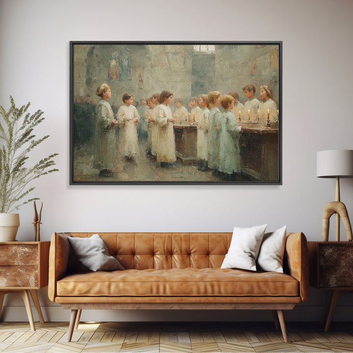 Sanctuary Candle Vigil – Framed Canvas Print – Christian Wall Art – Christian Art Canvas – Christian Christmas Art – Christian Decor – Vint