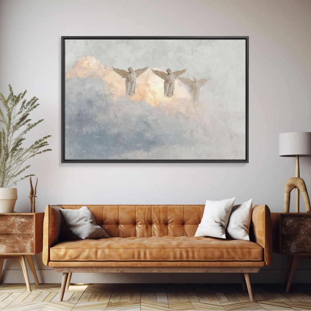 Cloudborne Guardians – Framed Canvas Print – Christian Art – Christian Christmas Art – Christian Wall Art – Christian Art Canvas – Christia