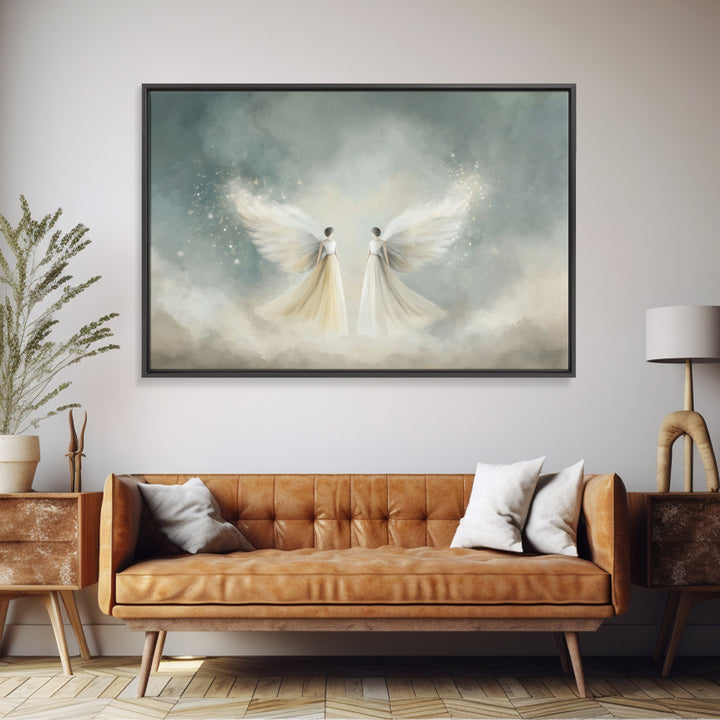 Angelic Companions, Framed Canvas Print, Christian Art Print, Christian Christmas Art, Christian Wall Art, Modern Christian Art