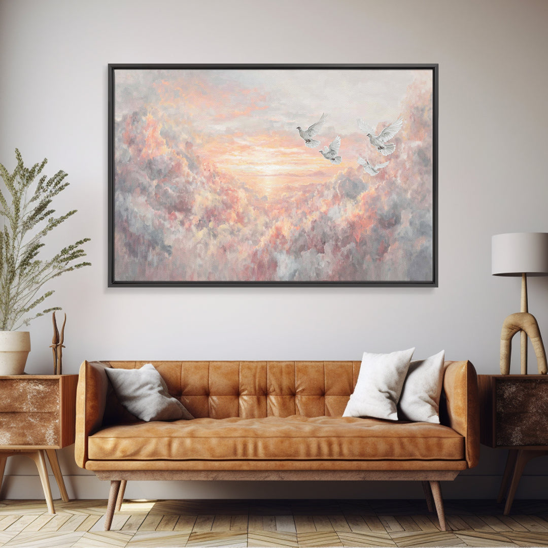 Celestial Guardians | Framed Canvas Print | Christian Art Canvas | Moody Christian Art | Christian Wall Art | Vintage Christian Art
