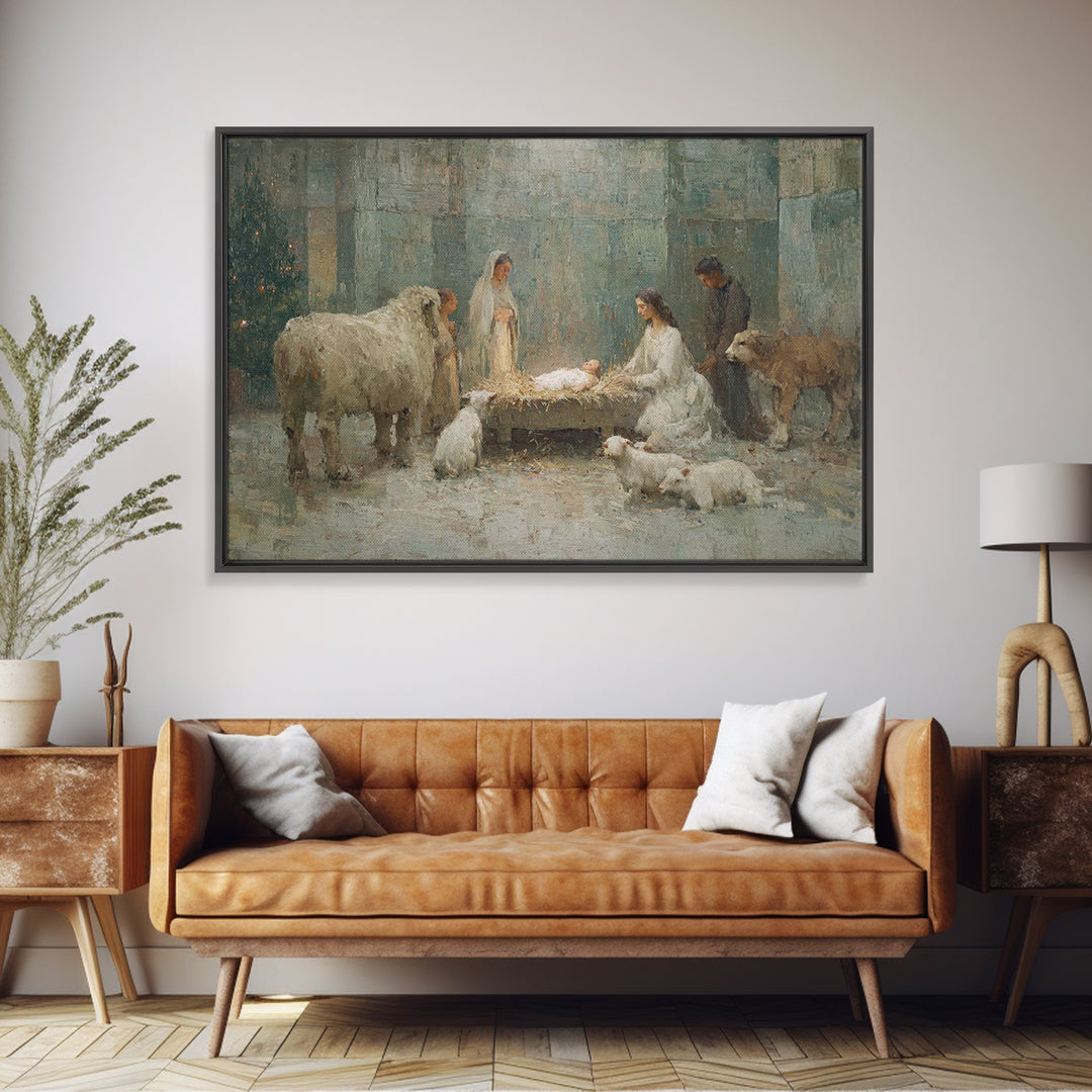 Nativity Light | Framed Canvas Print | Christmas Art Prints | Christian Christmas Art | Christian Wall Art | Christian Art Canvas