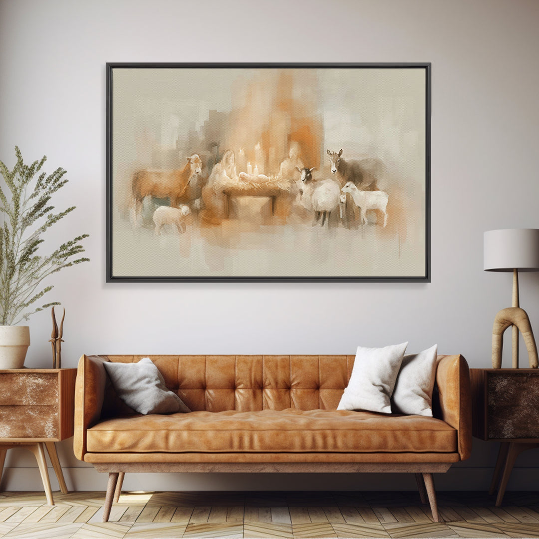 Holy Manger Light – Framed Canvas Print – Christian Christmas Art – Christian Wall Art – Christian Art Canvas – Christmas Art Prints