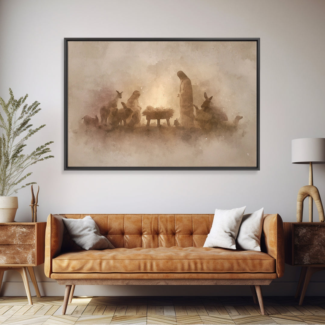 Nativity Wonder | Framed Canvas Print | Christian Wall Art | Christian Christmas Art | Moody Christmas Art | Christian Art Canvas