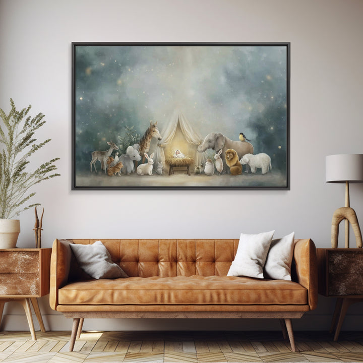 Gentle Night Glow, Framed Canvas Print, Christian Wall Art, Christian Christmas Art, Christian Art Canvas, Christmas Art Prints