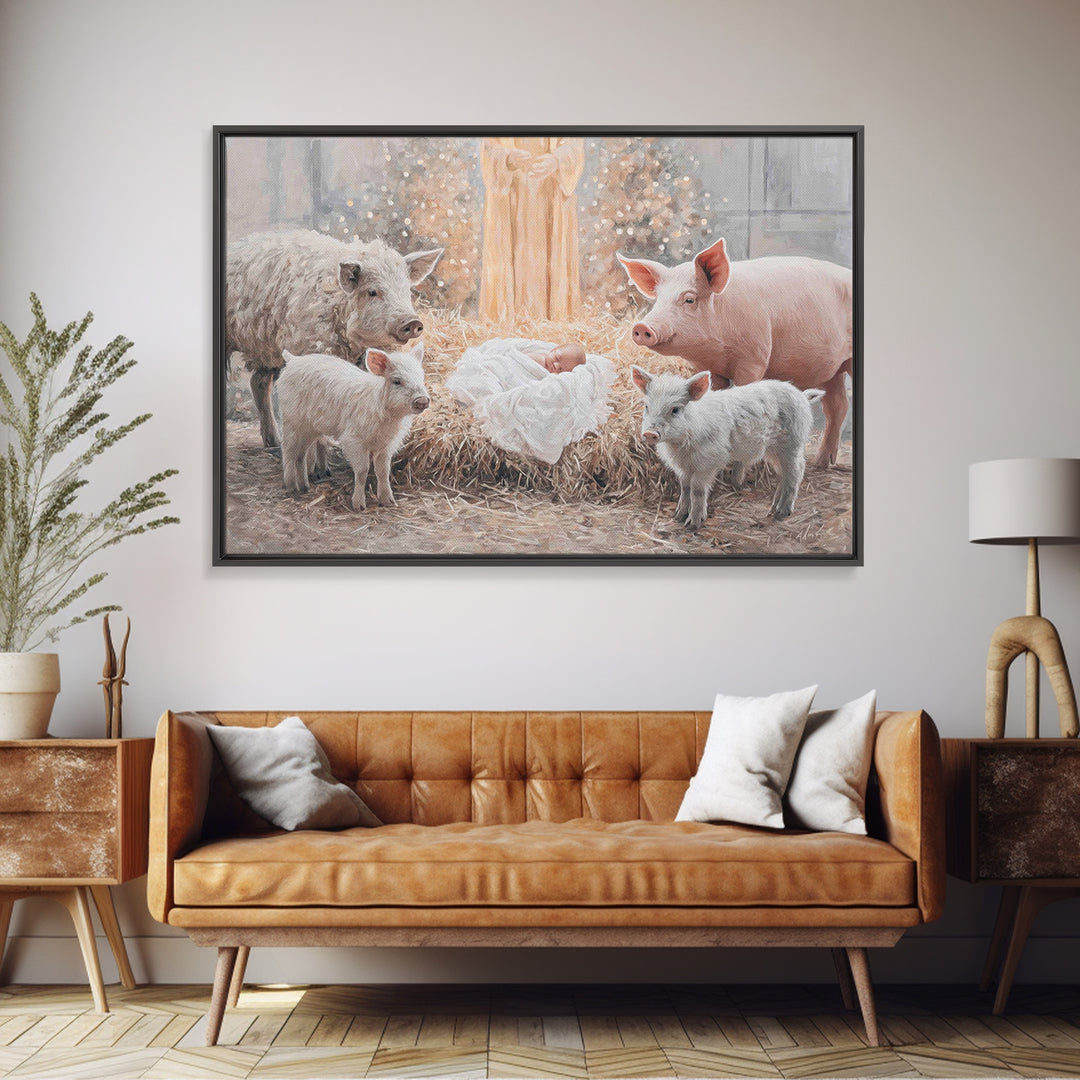 Holy Cradle Light, Framed Canvas Print, Christian Christmas Art, Christian Wall Art, Christian Art Canvas, Framed Christmas Art