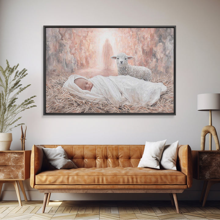 Heaven’s Gentle Lamb – Framed Canvas Print – Christian Art Canvas – Christian Wall Art – Christian Christmas Art – Christmas Art Prints