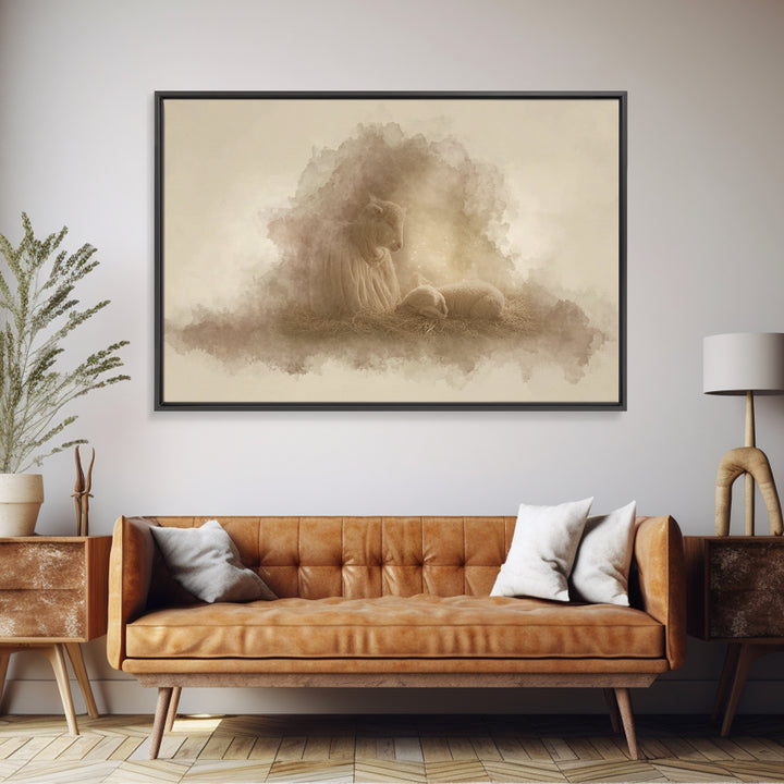 Heaven’s Gentle Watch | Framed Canvas Print | Christian Wall Art | Christmas Art | Christian Art Canvas | Christian Christmas