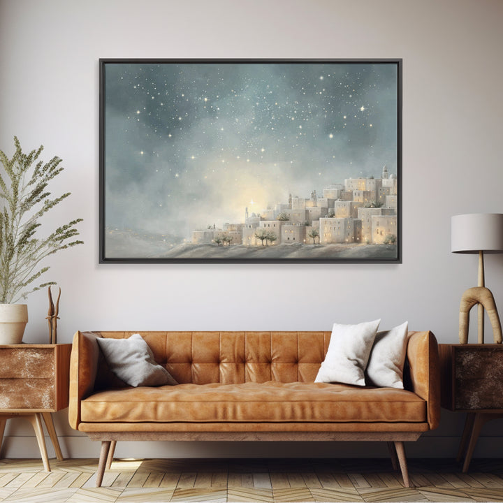 Bethlehem Nightfall – Framed Canvas Print – Christian Art Canvas – Christian Wall Art – Christmas Art – Christian Christmas Art