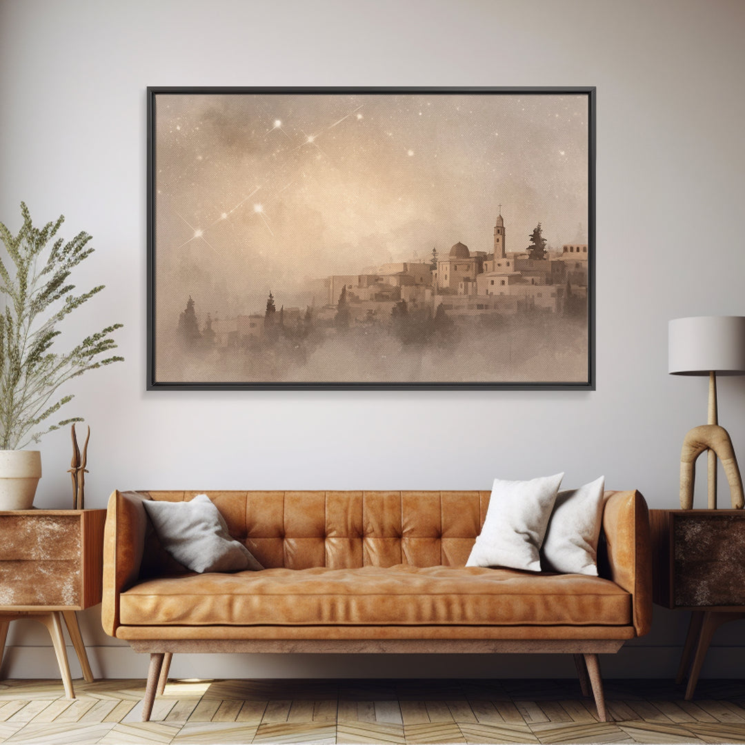 Sacred Dawn Over Bethlehem – Framed Canvas Print – Christian Art Canvas – Christian Wall Art – Christmas Art – Christian Christmas Art