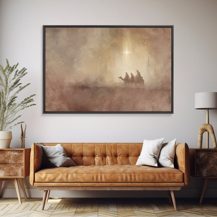 Wisemen In The Mist, Framed Canvas Print, Christian Christmas Art, Christian Art Canvas, Christmas Art, Christian Wall Art