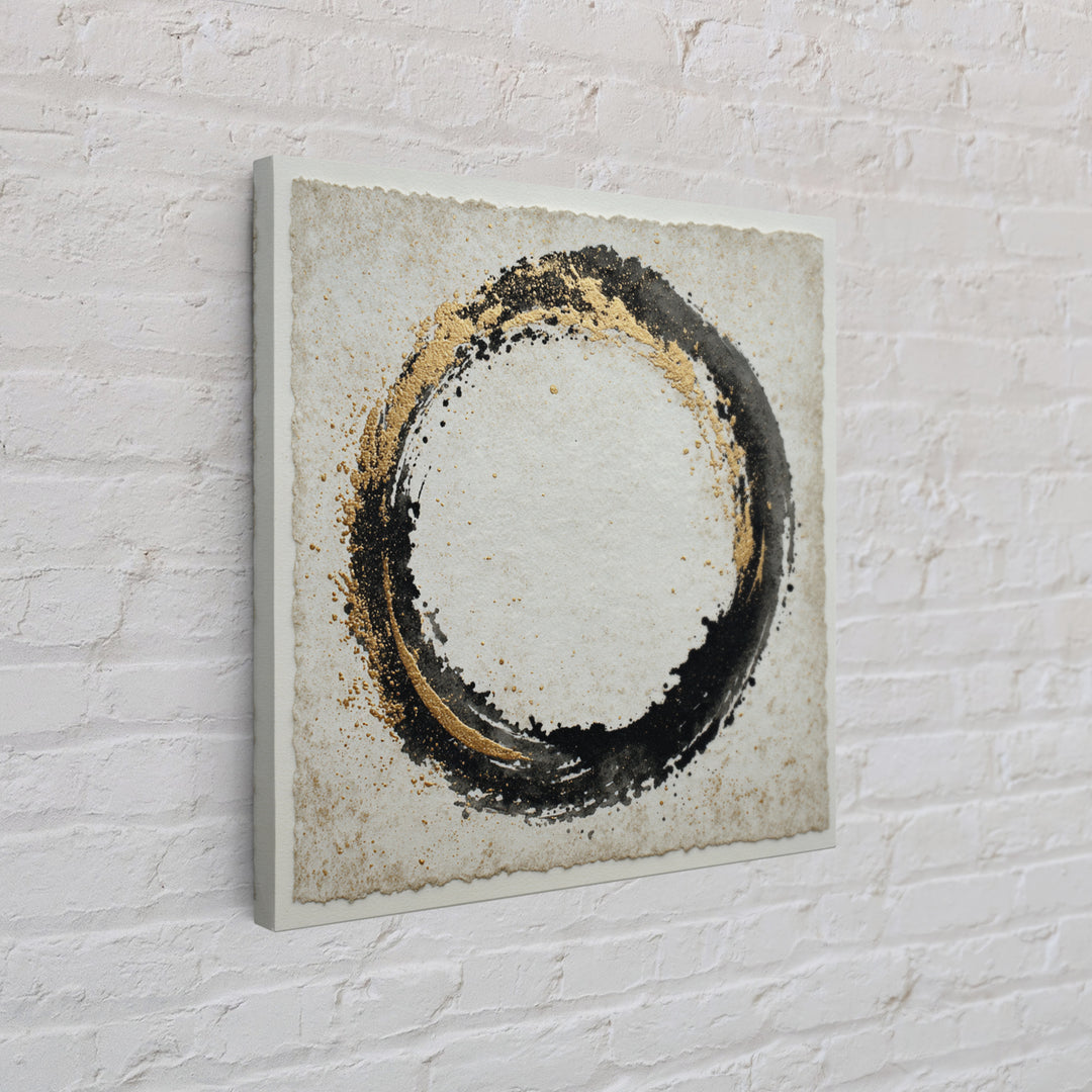 Japanese Brush Mark Circle Framed Canvas Print, Calligraphy Art, Spiritual Wall Art, Living Room Decor, Fine Art, Script, CAL-1x1-100