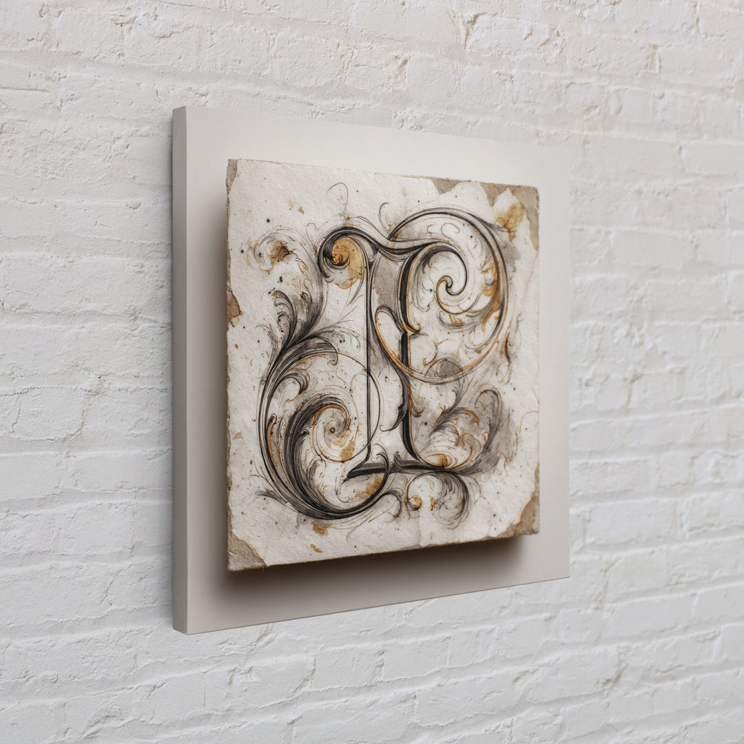 Baroque Scrollwork Made from Looping Pen Strokes Framed Canvas Print, Calligraphy Art, Wall Decor, Living Room Decor, Script, CAL-1x1-12
