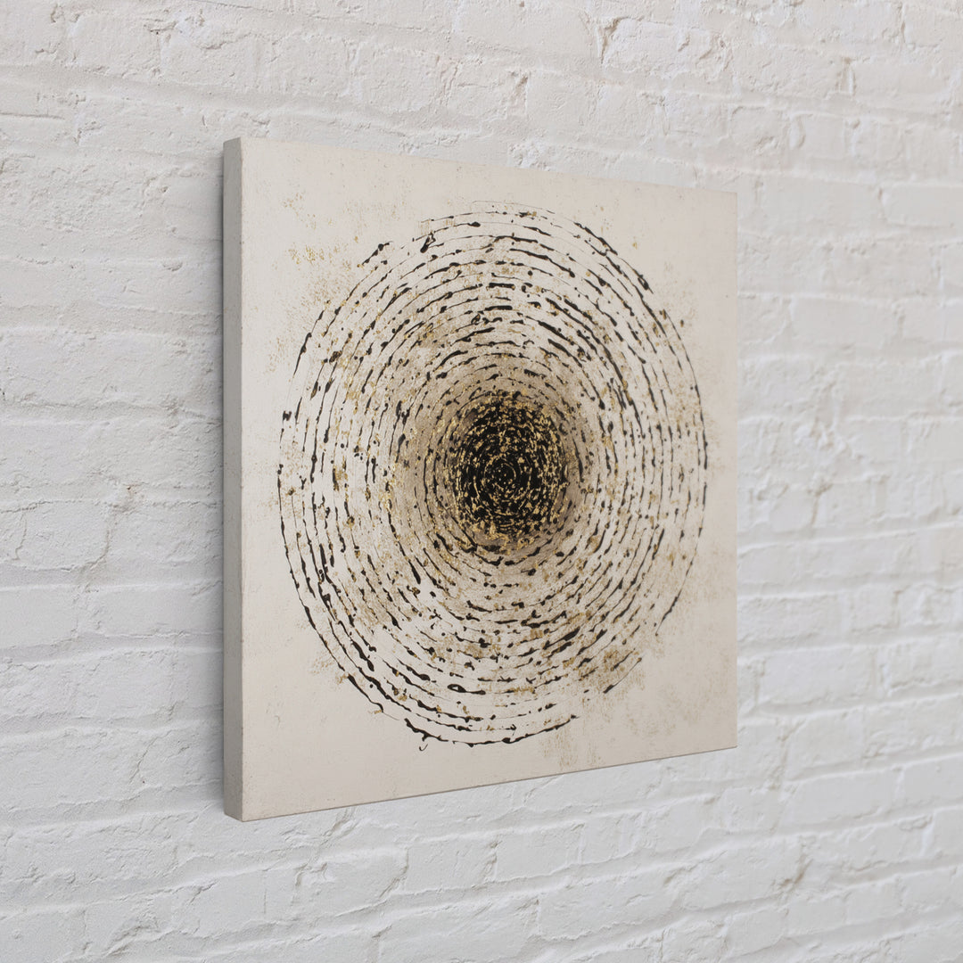 Gold Leaf Calligraphic Spiral on Plaster Surface Canvas Print, Calligraphy Art, Modern Art, Living Room Decor, Fine Art, Script, CAL-1x1-14