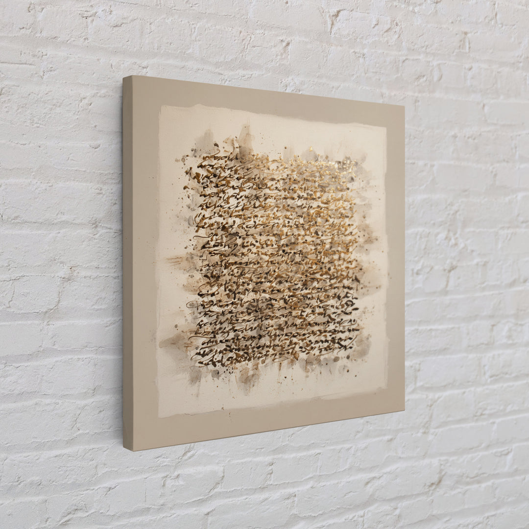 Abstract Gold Calligraphic Strokes on Ivory Paper Canvas Print, Calligraphy Art, Bedroom Wall Decor, Living Room Decor, Script, CAL-1x1-2