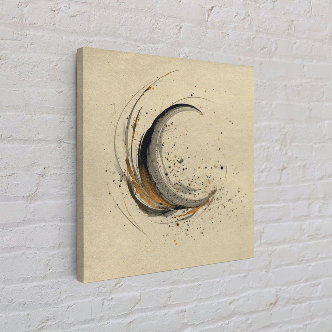 Crescent Moon Made from Elegant Ink Swashes Framed Canvas Print, Calligraphy Art, Japanese Decor, Living Room Decor, Script, CAL-1x1-21