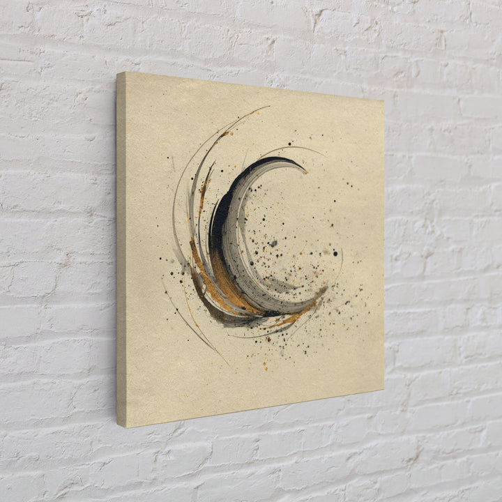 Crescent Moon Made from Elegant Ink Swashes Framed Canvas Print, Calligraphy Art, Japanese Decor, Living Room Decor, Script, CAL-1x1-21