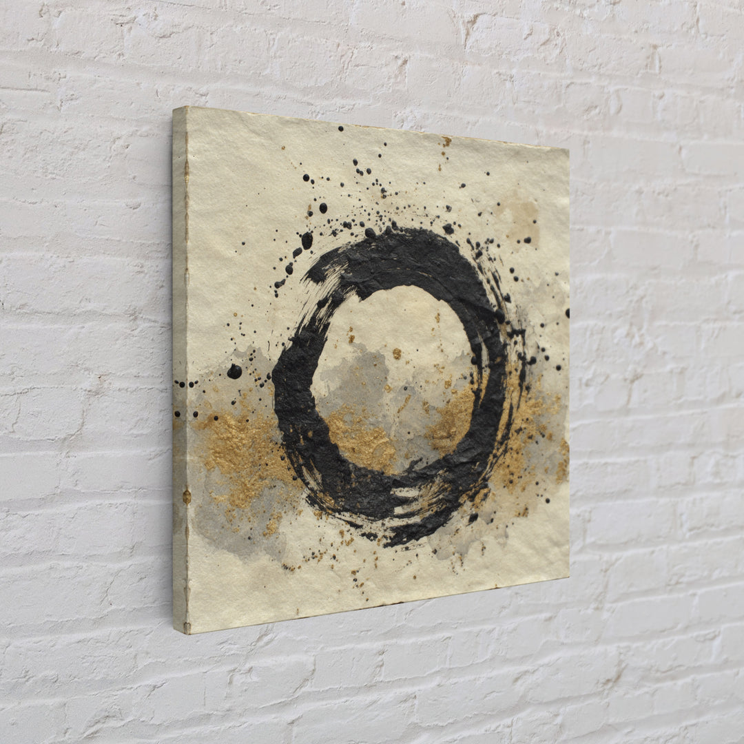 Japanese Brush Mark Circle Framed Canvas Print, Calligraphy Art, Print, Living Room Decor, Fine Art, Script, Custom Art, CAL-1x1-28