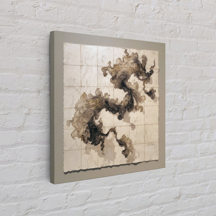 Ink Wash Dragon Curve Framed Canvas Print, Calligraphy Art, Statement Artwork, Living Room Decor, Fine Art, Script, Wall Decor, CAL-1x1-33