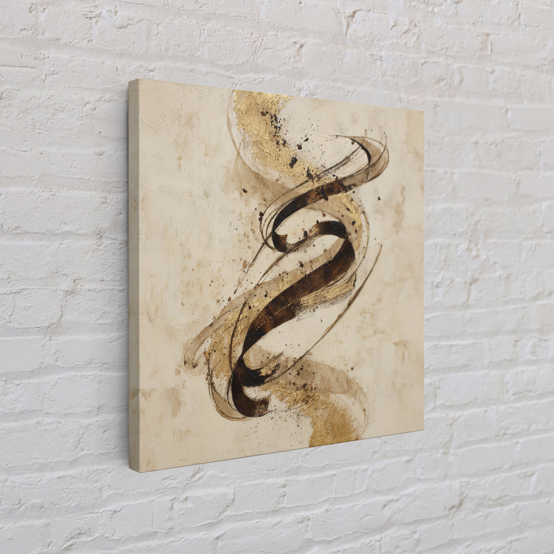 Gold Leaf Calligraphic Spiral on Plaster Surface Canvas Print, Calligraphy Art, Gallery Wall Set, Living Room Decor, Script, CAL-1x1-38
