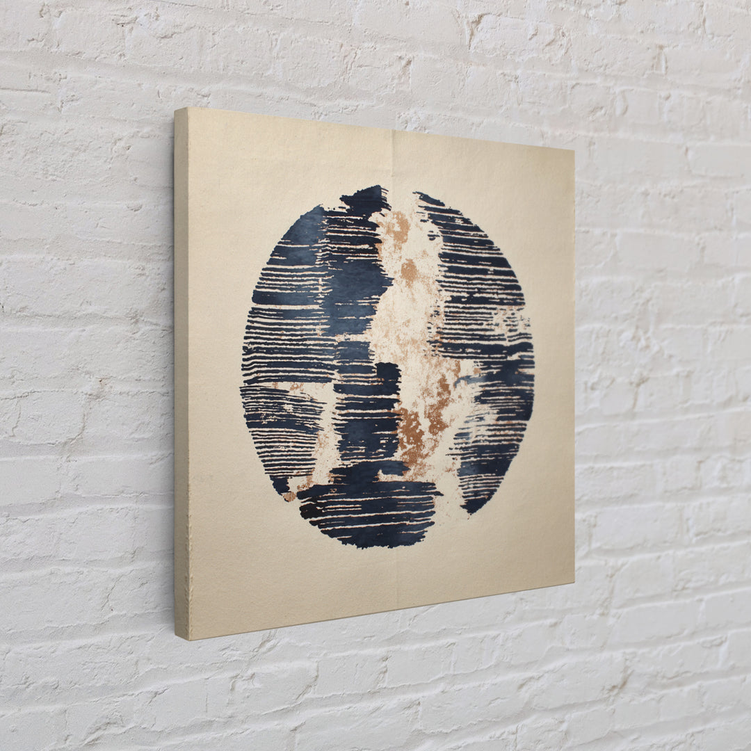 Layered Copper Ink Strokes on Dark Navy Canvas Print, Calligraphy Art, Digital Download Art, Living Room Decor, Script, CAL-1x1-54