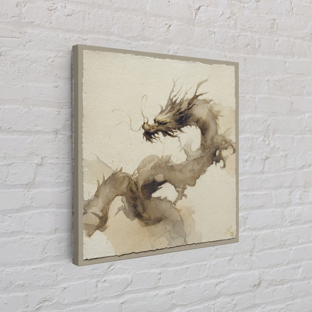 Ink Wash Dragon Curve Framed Canvas Print, Calligraphy Art, Statement Artwork, Living Room Decor, Fine Art, Script, Wall Decor, CAL-1x1-57