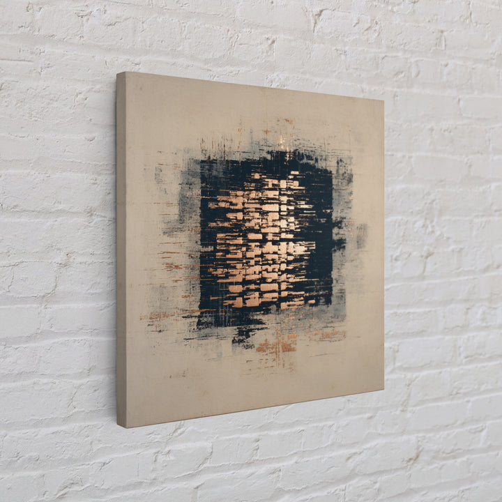Layered Copper Ink Strokes on Dark Navy Framed Canvas Print, Calligraphy Art, Custom Art, Living Room Decor, Fine Art, Script, CAL-1x1-6
