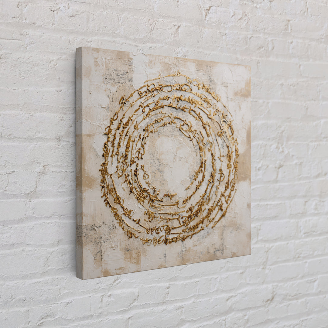 Gold Leaf Calligraphic Spiral on Plaster Surface Canvas Print, Calligraphy Art, Gallery Wall Set, Living Room Decor, Script, CAL-1x1-62