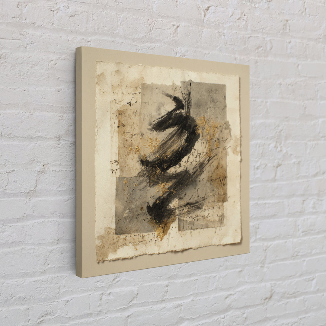 Abstract Prayer Flag of Brush Marks Framed Canvas Print, Calligraphy Art, Japanese Decor, Living Room Decor, Fine Art, Script, CAL-1x1-71