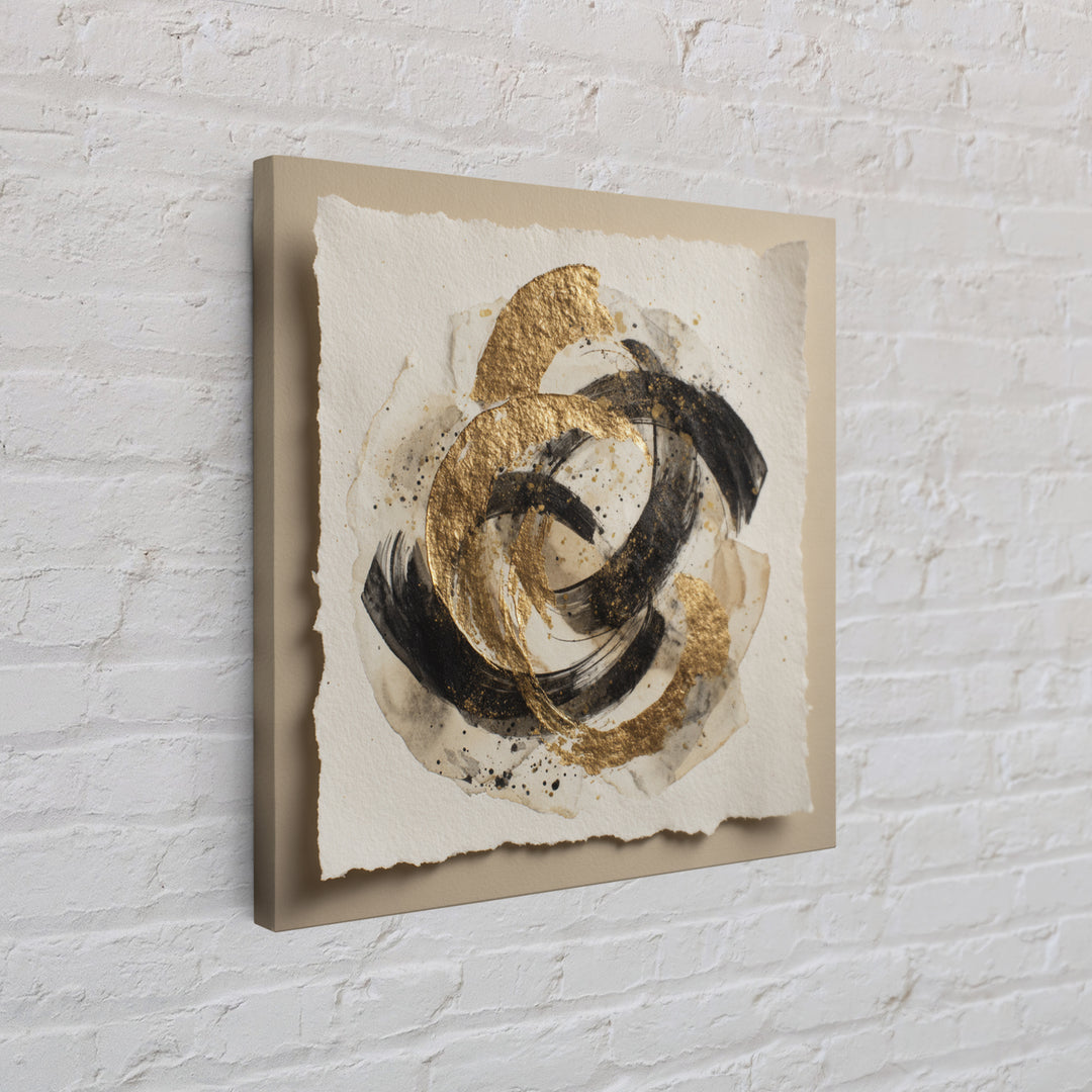 Abstract Gold Calligraphic Strokes on Ivory Paper Canvas Print, Calligraphy Art, Spiritual Wall Art, Living Room Decor, Script, CAL-1x1-74
