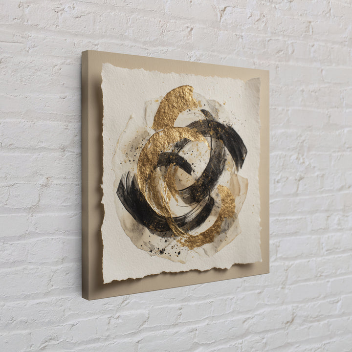 Abstract Gold Calligraphic Strokes on Ivory Paper Canvas Print, Calligraphy Art, Spiritual Wall Art, Living Room Decor, Script, CAL-1x1-74