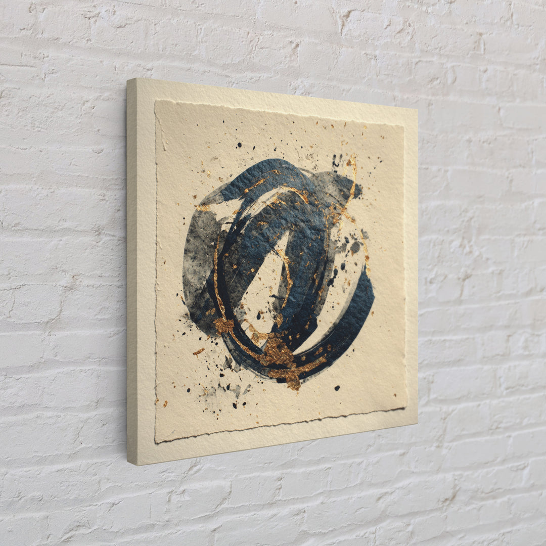 Layered Copper Ink Strokes on Dark Navy Framed Canvas Print, Calligraphy Art, Gallery Decor, Living Room Decor, Script, CAL-1x1-78