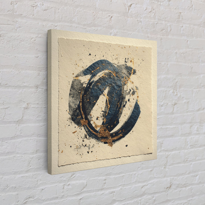 Layered Copper Ink Strokes on Dark Navy Framed Canvas Print, Calligraphy Art, Gallery Decor, Living Room Decor, Script, CAL-1x1-78
