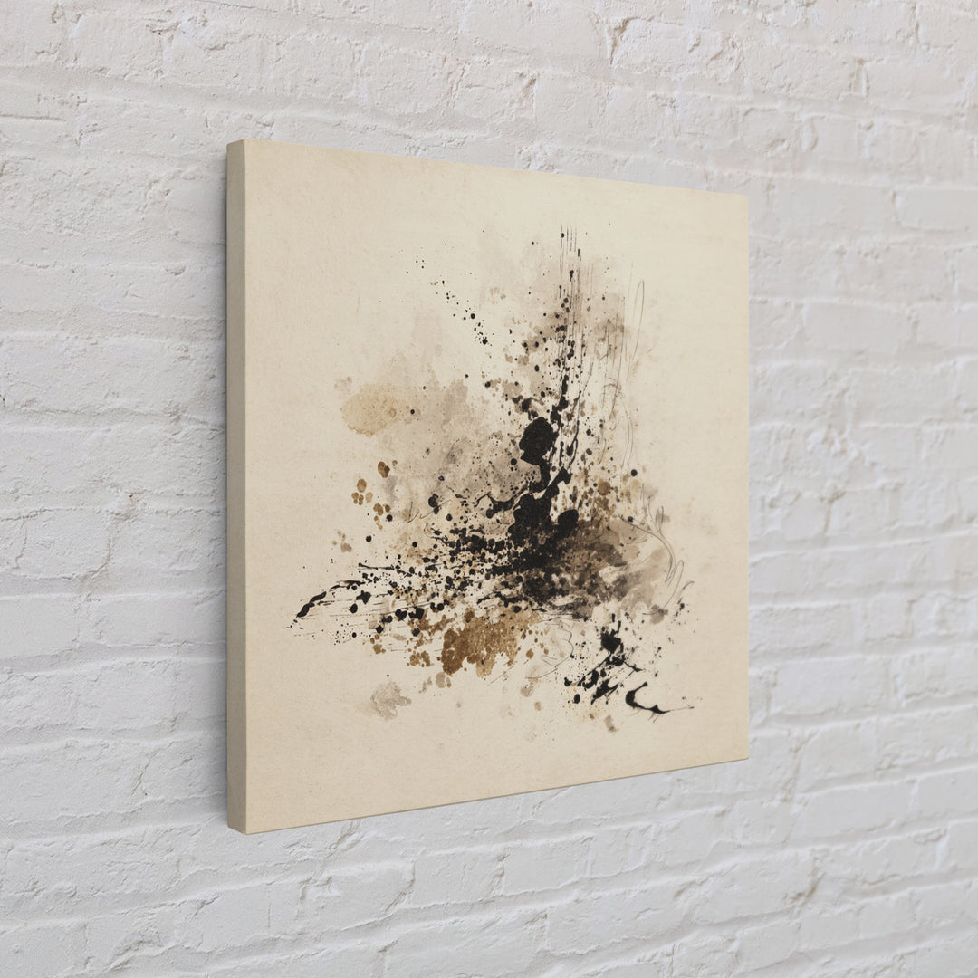 Ink Splatter and Long Brushstroke Composition Canvas Print, Calligraphy Art, Textured Painting, Living Room Decor, Script, CAL-1x1-88