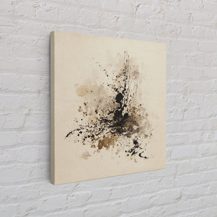 Ink Splatter and Long Brushstroke Composition Canvas Print, Calligraphy Art, Textured Painting, Living Room Decor, Script, CAL-1x1-88
