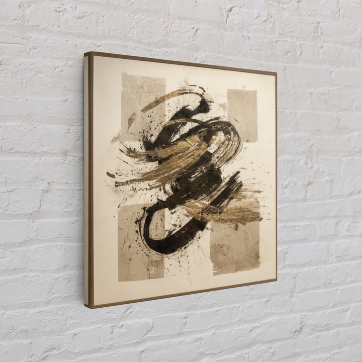 Abstract Gold Calligraphic Strokes on Ivory Paper Canvas Print, Calligraphy Art, Boho Decor, Living Room Decor, Script, CAL-1x1-98