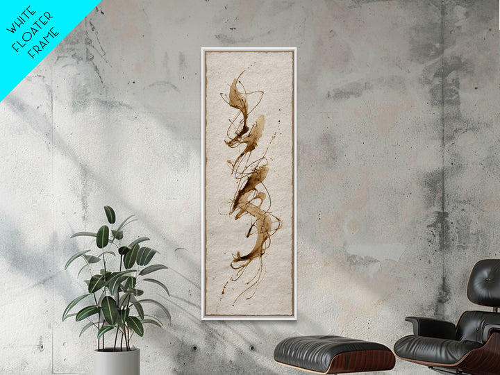 Abstract Gold Calligraphic Strokes on Ivory Paper Canvas Print, Calligraphy Art, Japanese Decor, Living Room Decor, Script, CAL-1x3-14