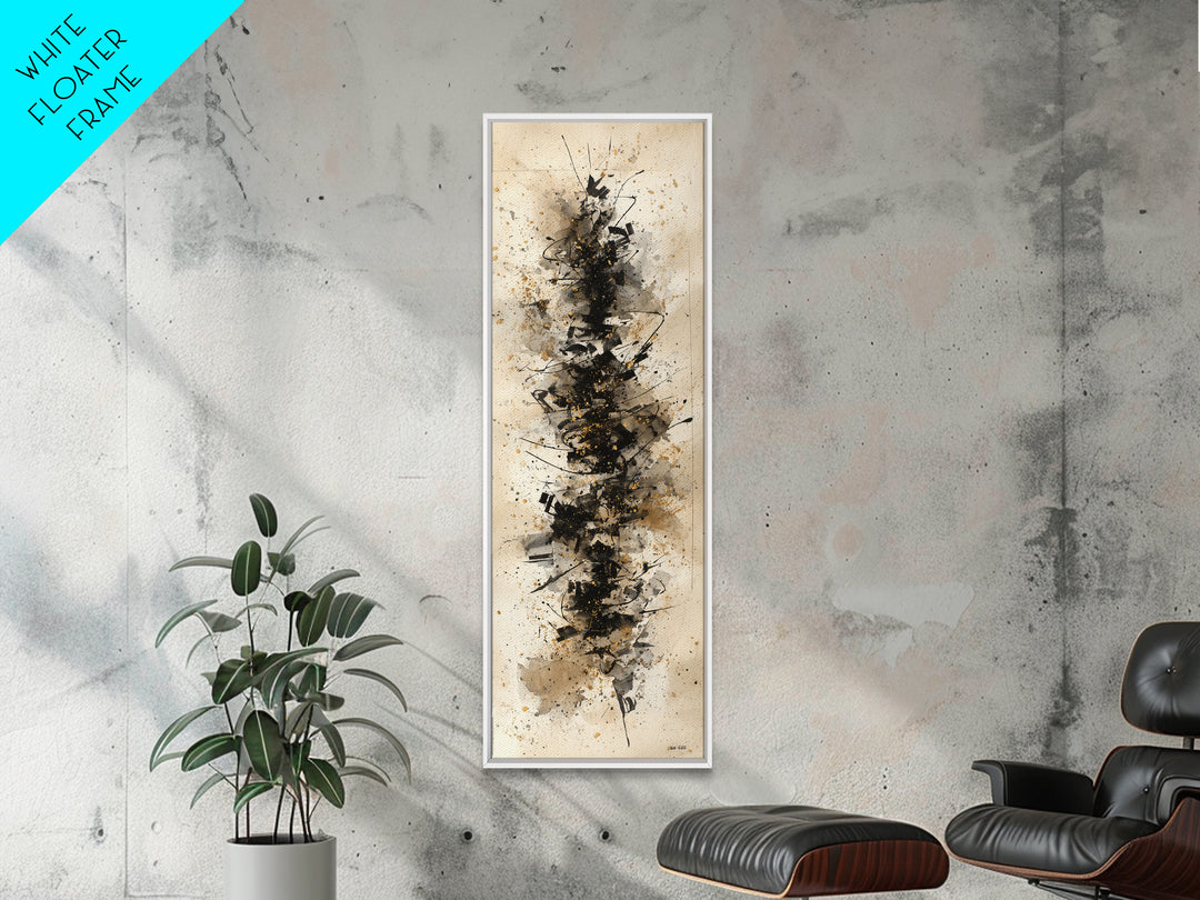 Monochrome Brush Alphabet Fragments as Abstract Texture Canvas Print, Calligraphy Art, Japanese Decor, Living Room Decor, CAL-1x3-49