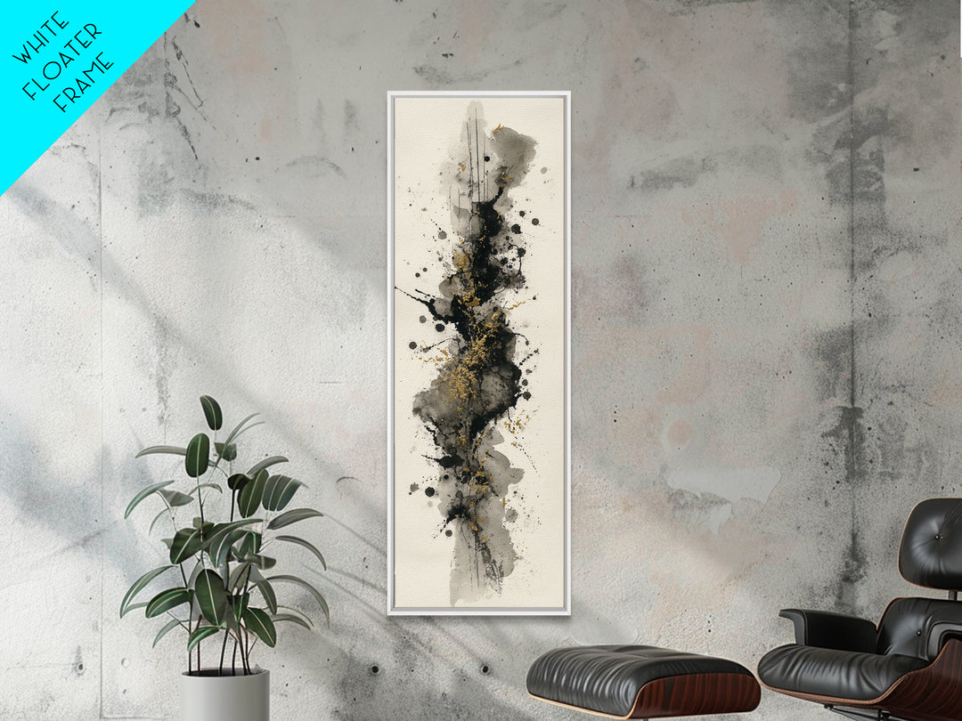 Ink Splatter and Long Brushstroke Composition Framed Canvas Print, Calligraphy Art, Home Decor, Living Room Decor, Script, CAL-1x3-52
