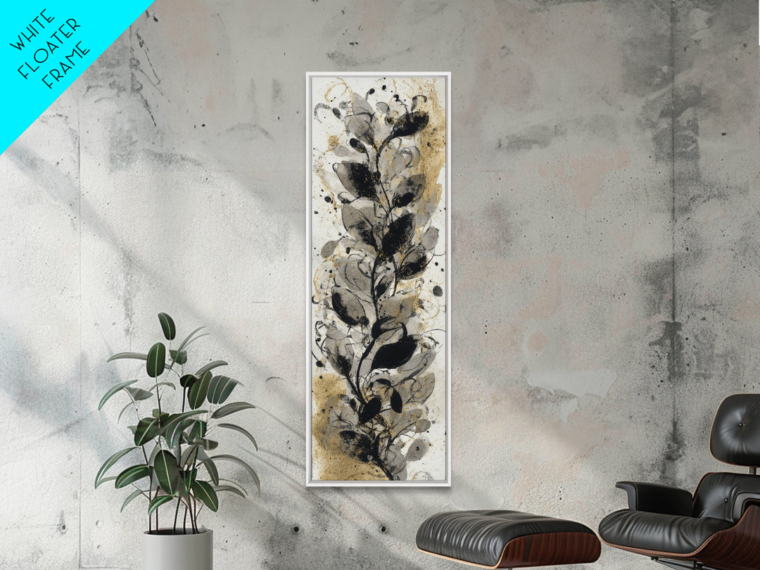 Botanical Calligraphy Pattern Framed Canvas Print, Calligraphy Art, Digital Download Art, Living Room Decor, Fine Art, Script, CAL-1x3-58
